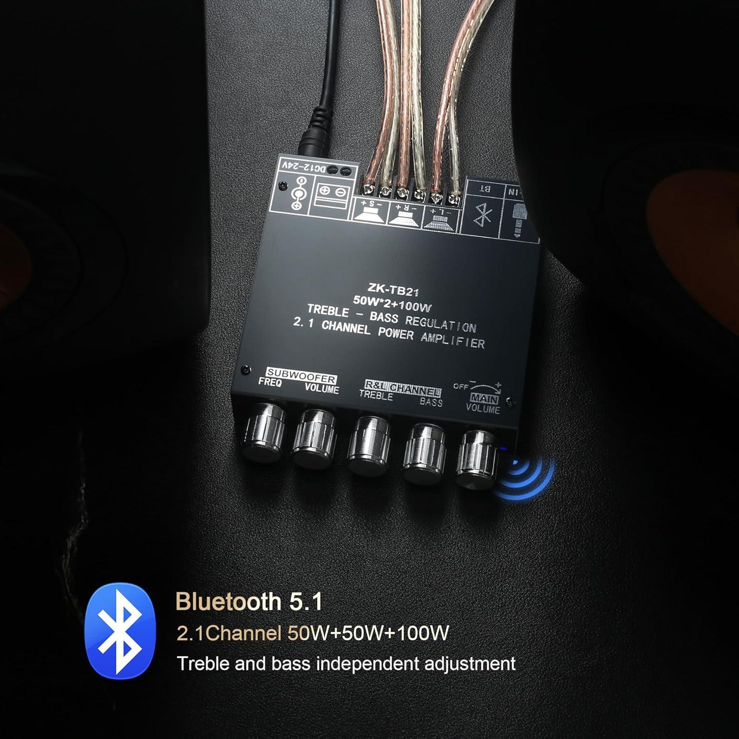 Placa Amplificadora ZK-TB21 Bluetooth 5.1 2.1 Canal 50W+50W+100W