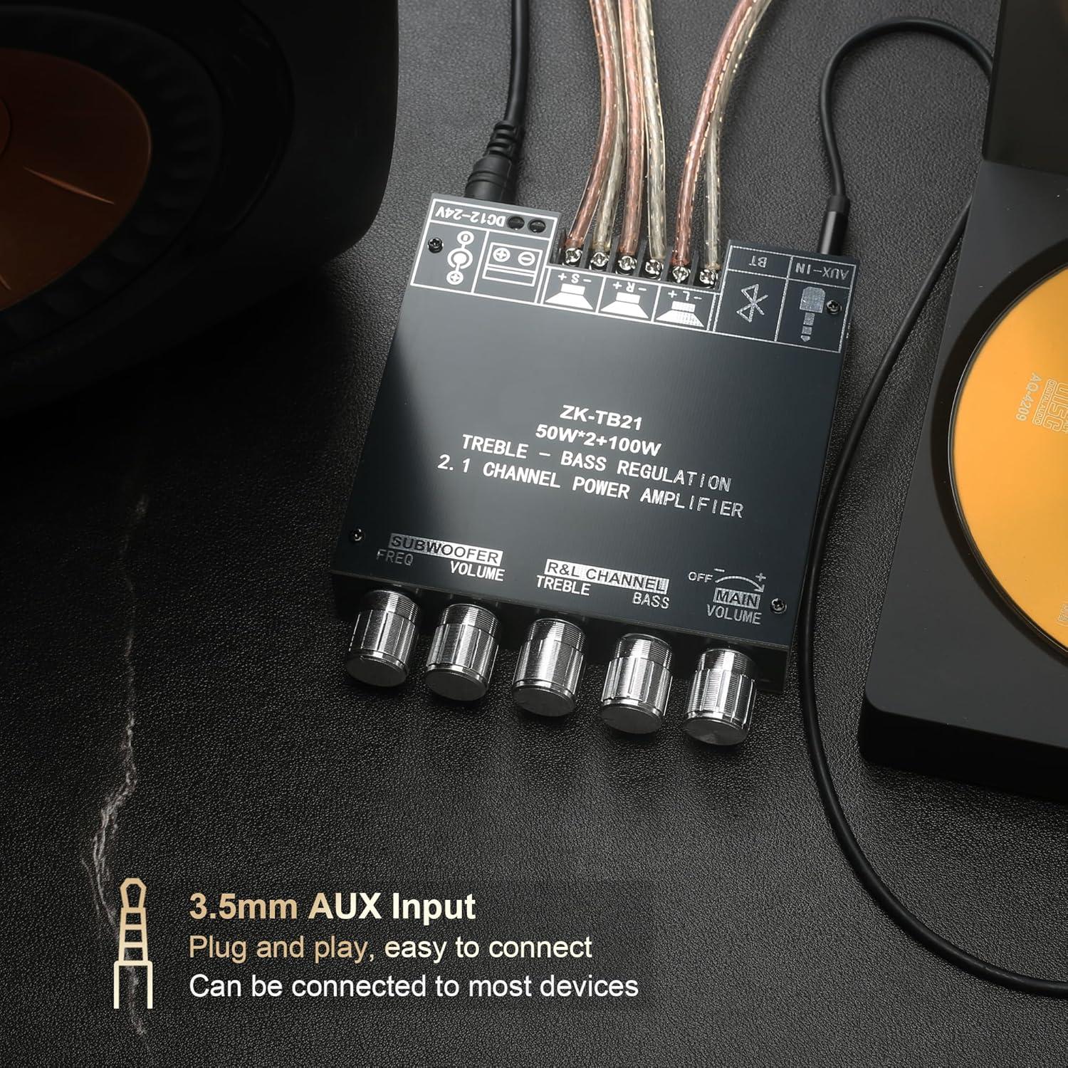 Placa Amplificadora ZK-TB21 Bluetooth 5.1 2.1 Canal 50W+50W+100W