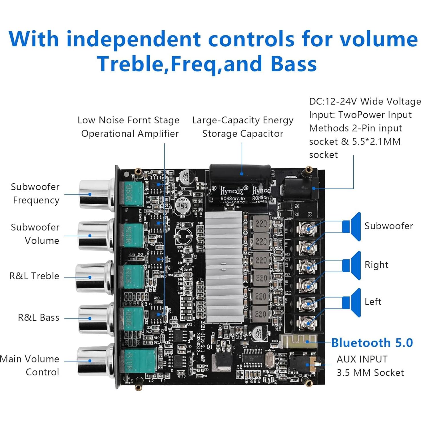 Amplificador Bluetooth 5.0 Romicta ZY-2.1 200W HiFi 2.1 Canales