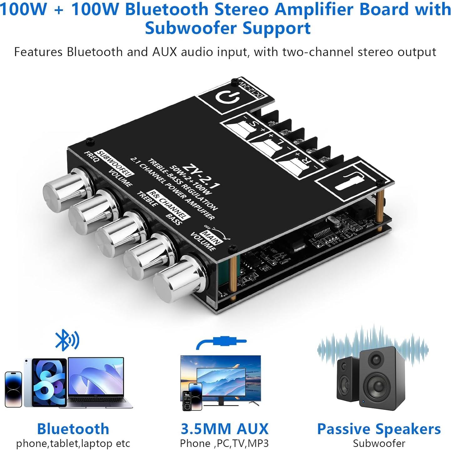 Amplificador Bluetooth 5.0 Romicta ZY-2.1 200W HiFi 2.1 Canales