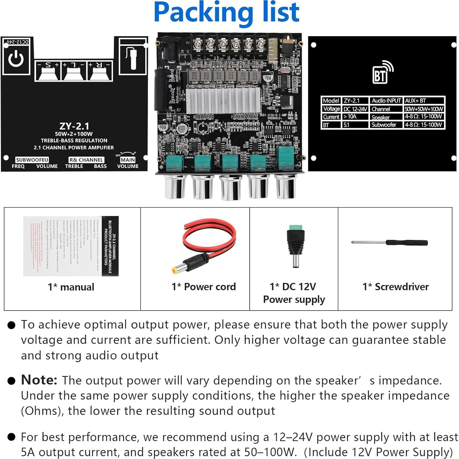 Amplificador Bluetooth 5.0 Romicta ZY-2.1 200W HiFi 2.1 Canales