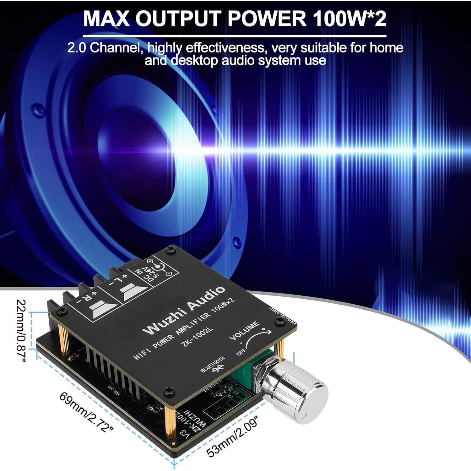 Mini Placa Amplificadora Bluetooth MakerHawk ZK-1002L 2X100W