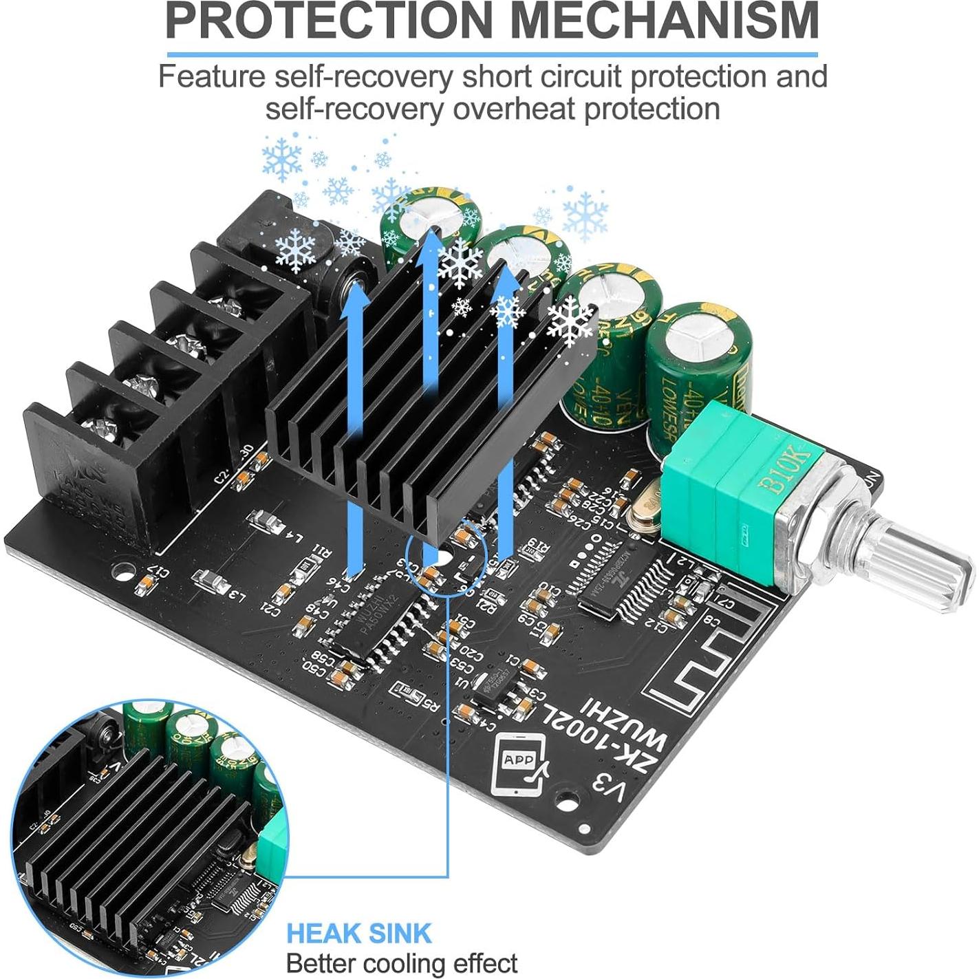 Mini Placa Amplificadora Bluetooth MakerHawk ZK-1002L 2X100W