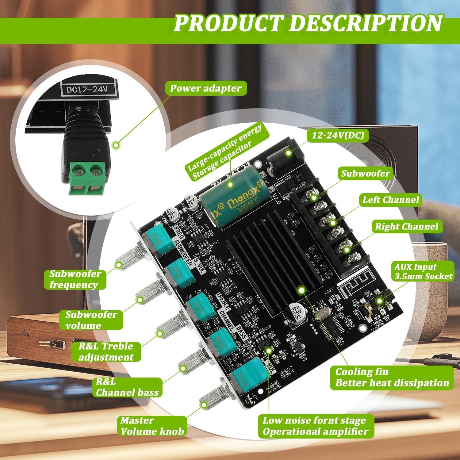 Amplificador Bluetooth 2.1 EPLZON ZK-MT21 50W+100W con Control de Agudos y Graves