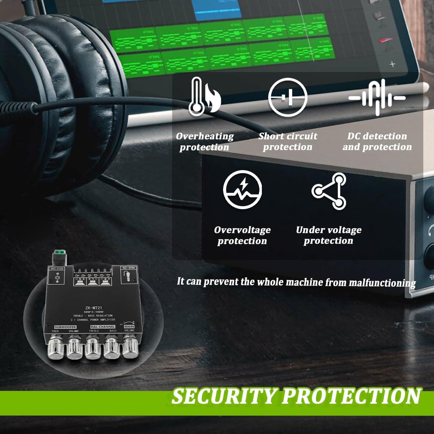 Amplificador Bluetooth 2.1 EPLZON ZK-MT21 50W+100W con Control de Agudos y Graves