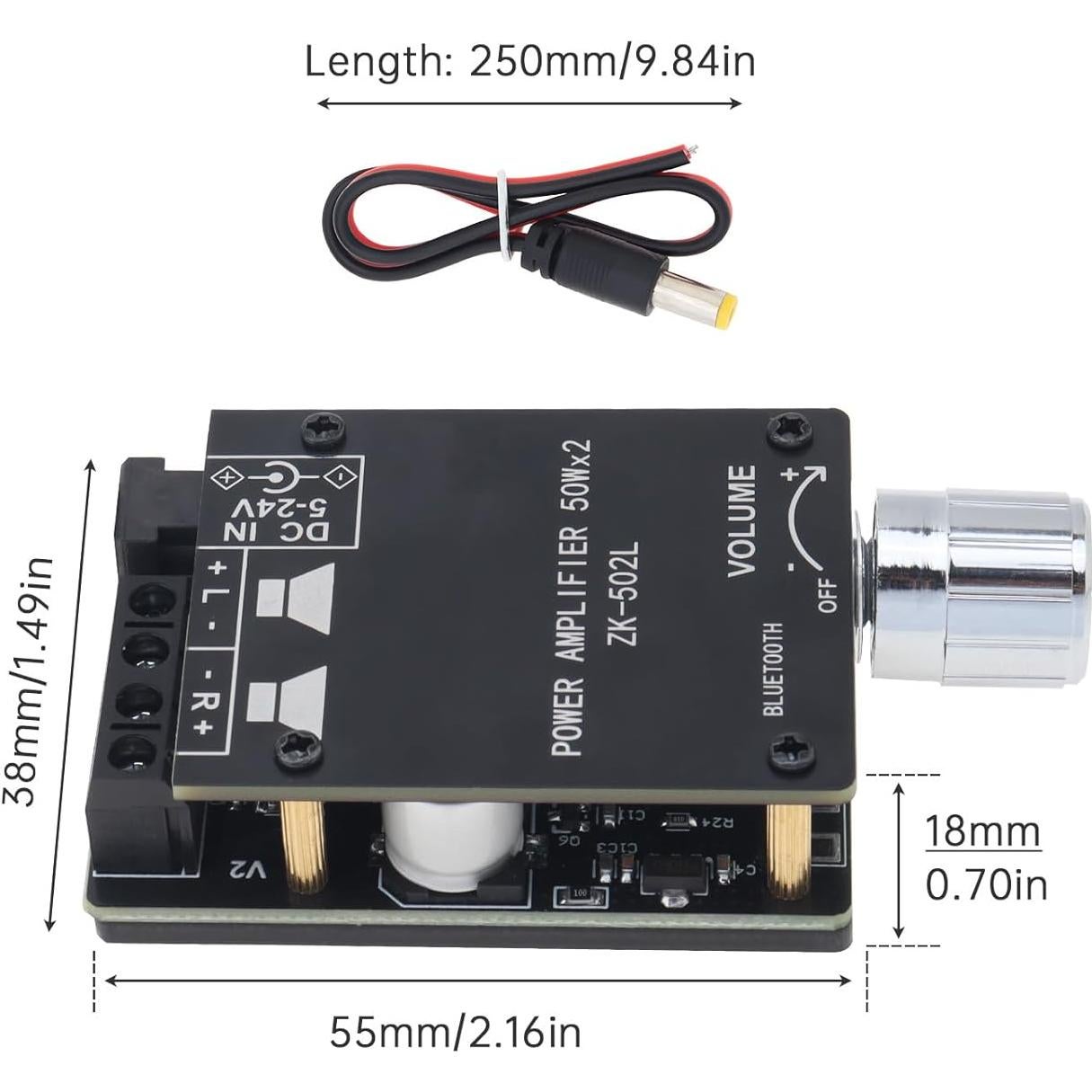 Amplificador Bluetooth 50W x 2 ZK-502L 5V-24V 2 Canales