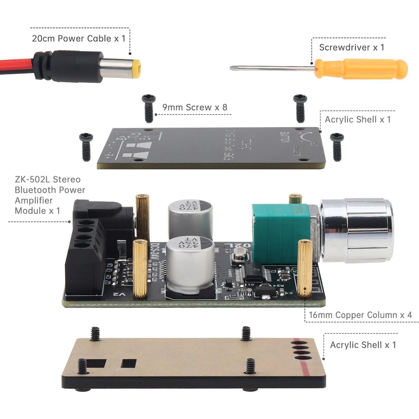 Amplificador Bluetooth 50W x 2 ZK-502L 5V-24V 2 Canales
