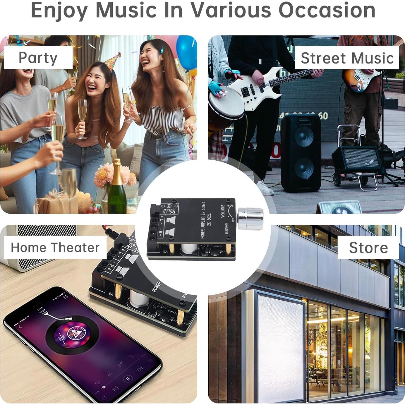 Amplificador Bluetooth 50W x 2 ZK-502L 5V-24V 2 Canales