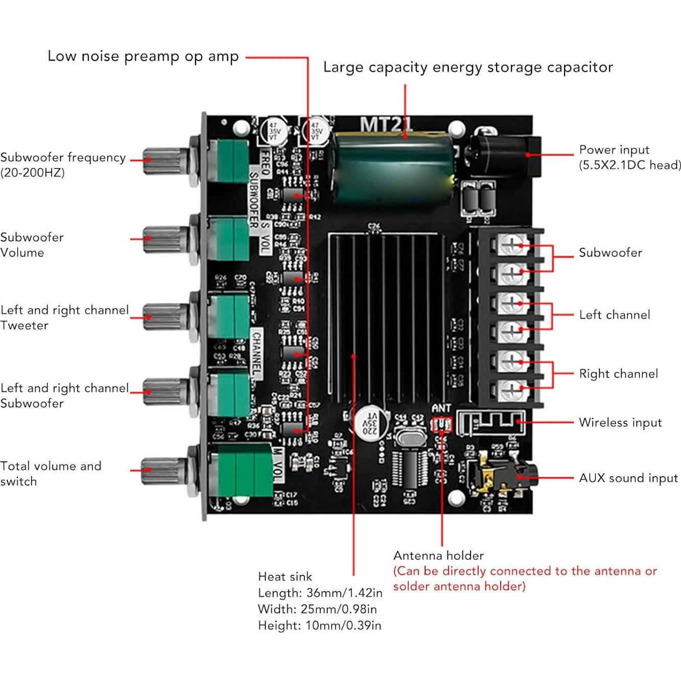Placa Amplificador Bluetooth Sanpyl MT21 50W x2 + 100W 2.1 Canales