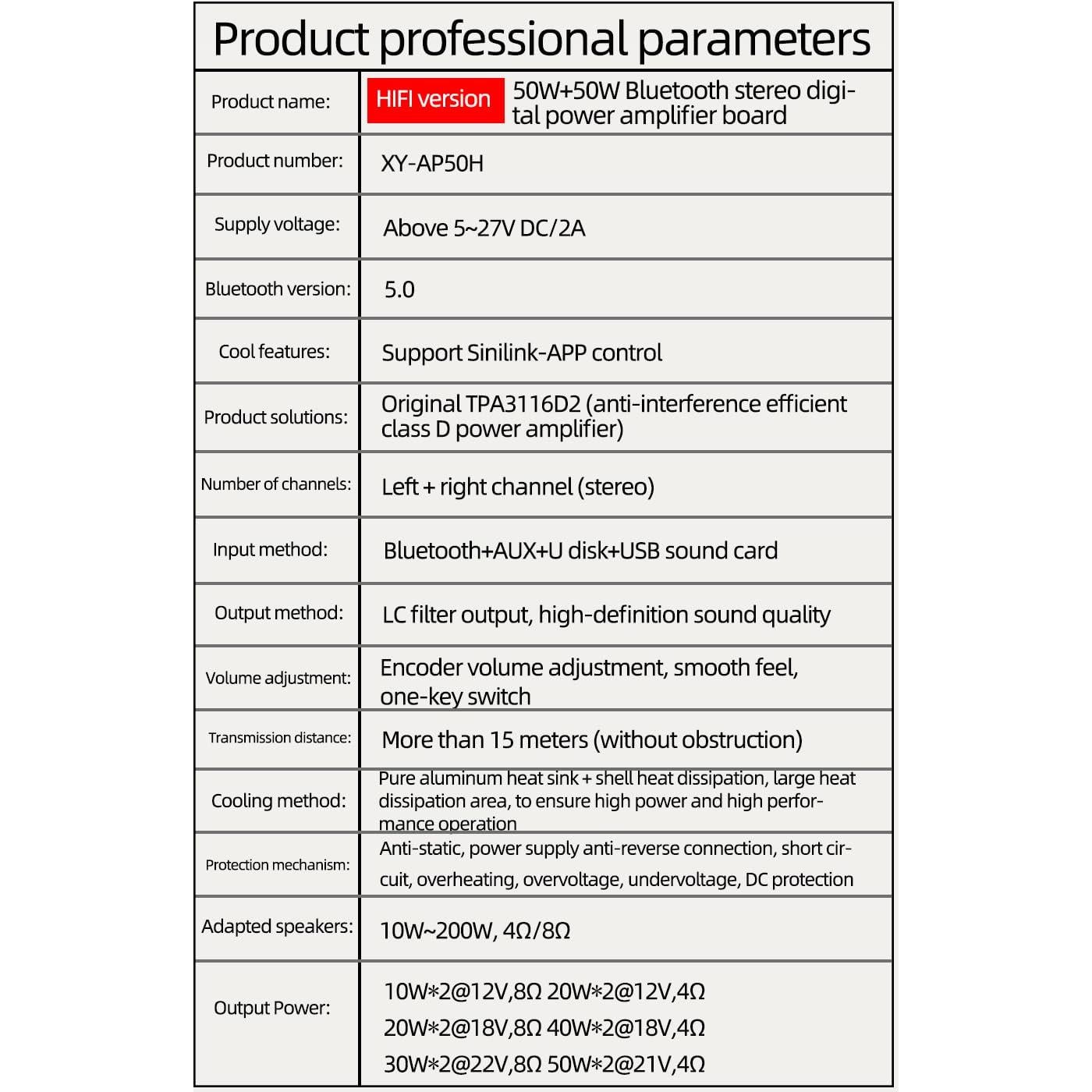 Amplificador Digital Bluetooth 5.0 HIFIDIY LIVE XY-AP50H 2x50W