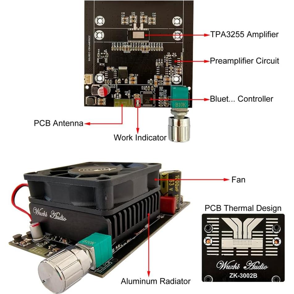Módulo Amplificador DONGKER ZK-3002B 300W+300W Bluetooth 2.0