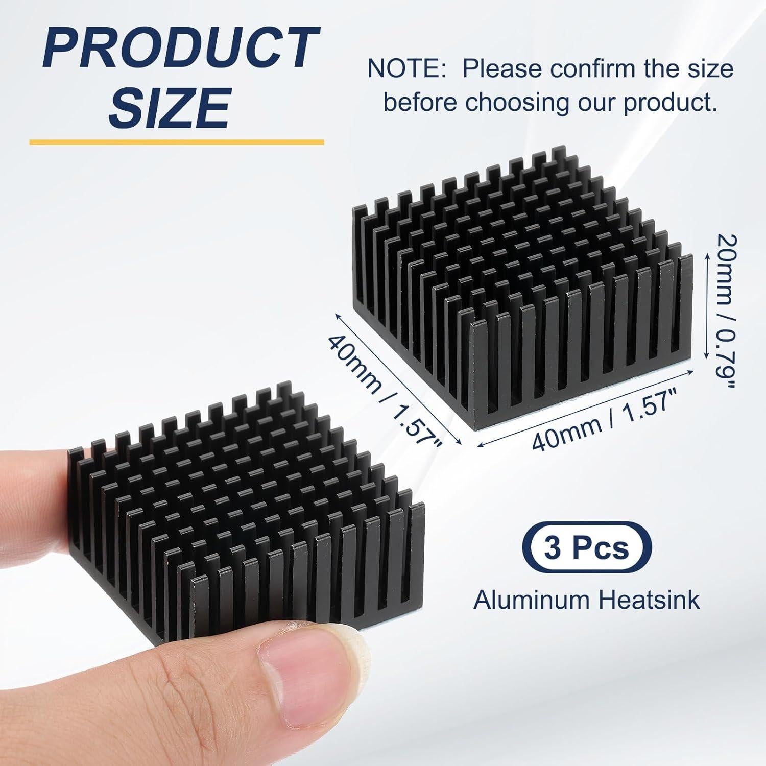 Disipador de Aluminio PATIKIL 40x40x20mm 3 Pcs Negro