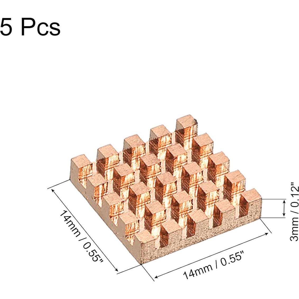 Disipador de Calor Cobre Puro MECCANIXITY 14x14x3mm Paquete de 5