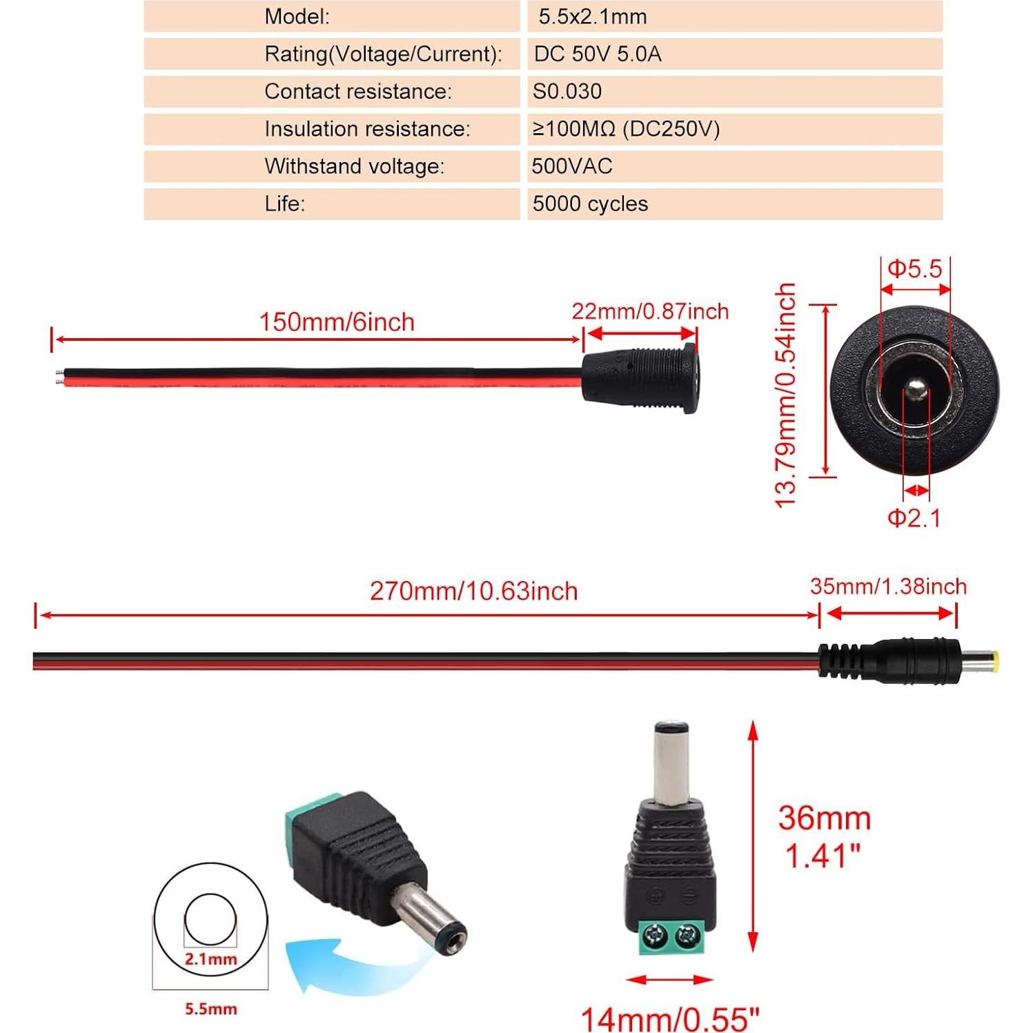 Conectores de Alimentación DC 5.5x2.1mm Weideer K-177 12Pcs