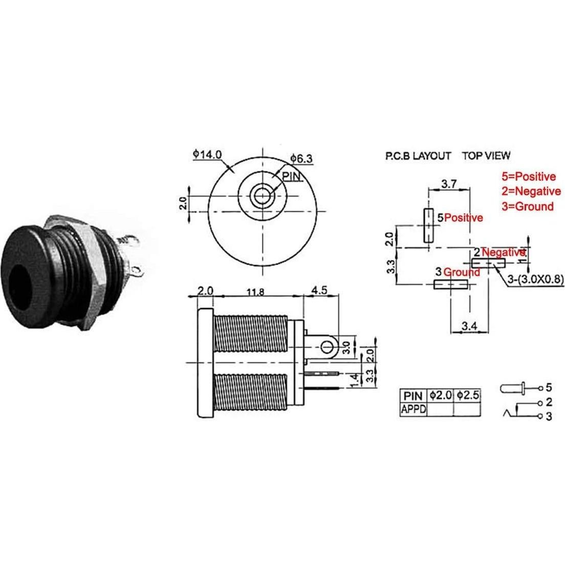 Conector de Alimentación DC Femenino 5.5mm x 2.1mm MEETOOT 10pcs