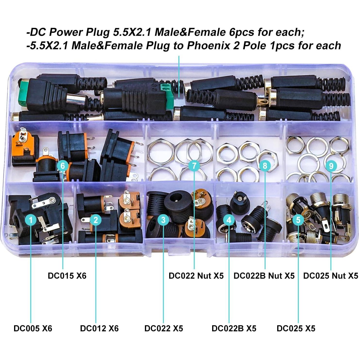 Kit de Conectores de Jack de Alimentación DC Kidisoii 8 Tipos