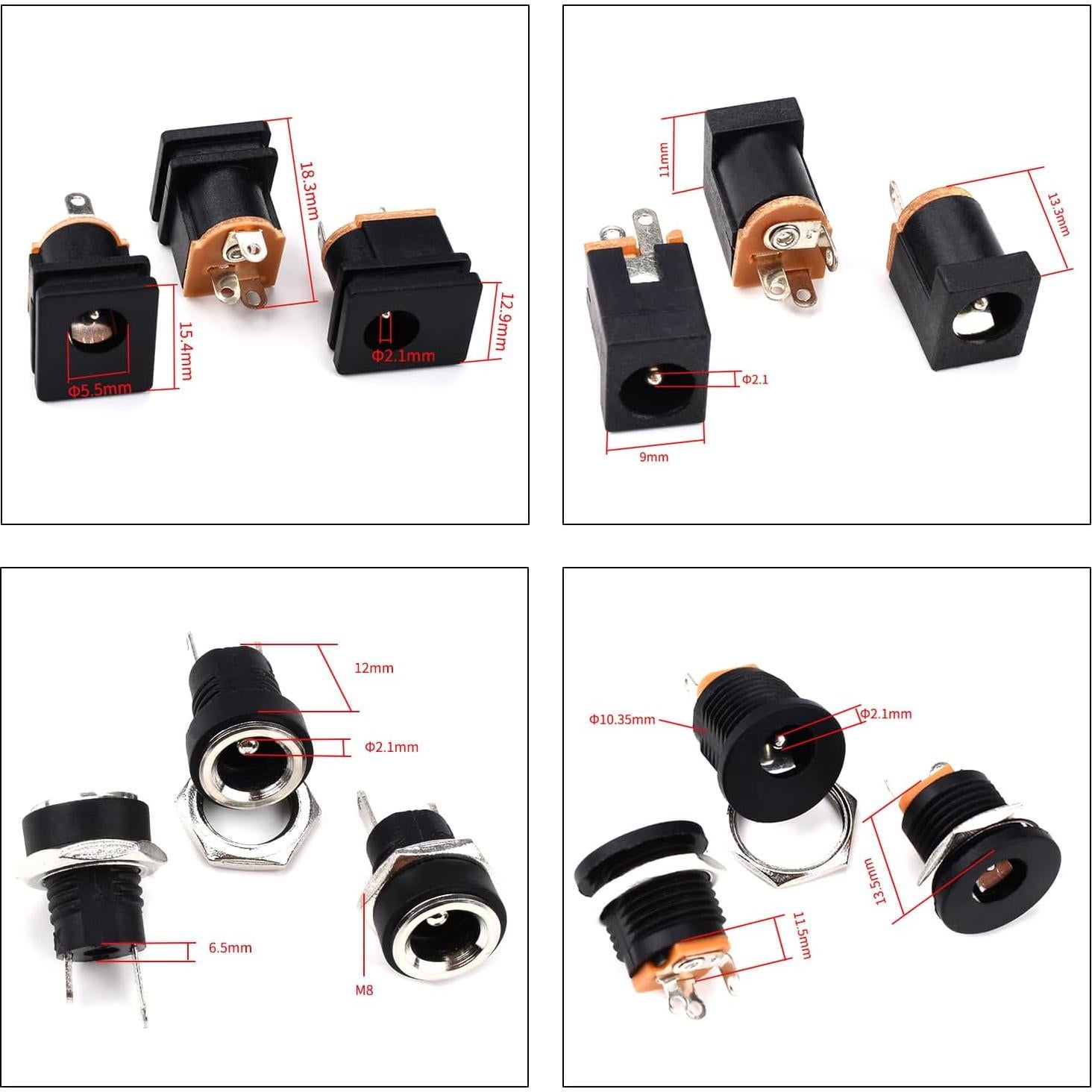Kit de Conectores de Jack de Alimentación DC Kidisoii 8 Tipos