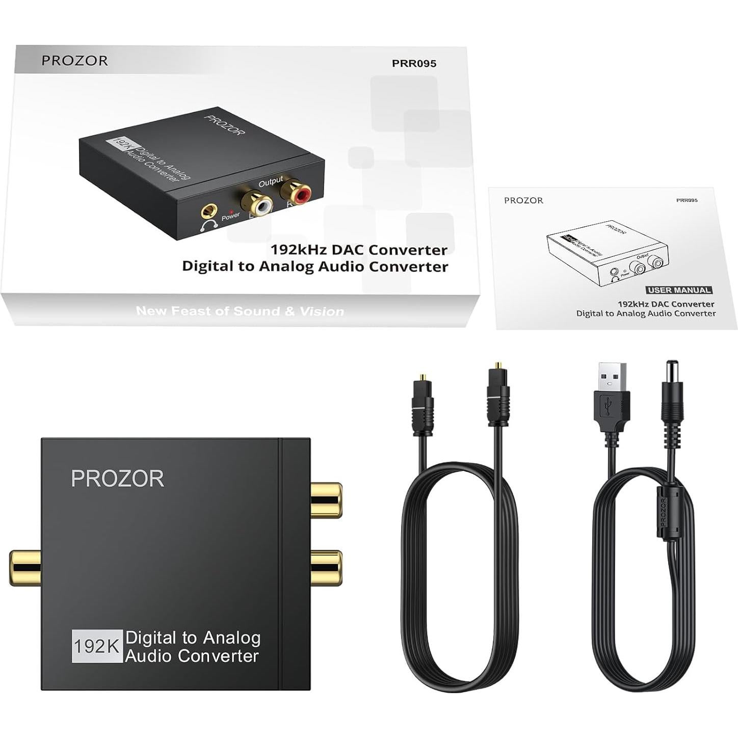 Convertidor de Audio Digital a Analógico PROZOR 192kHz RCA 3.5mm