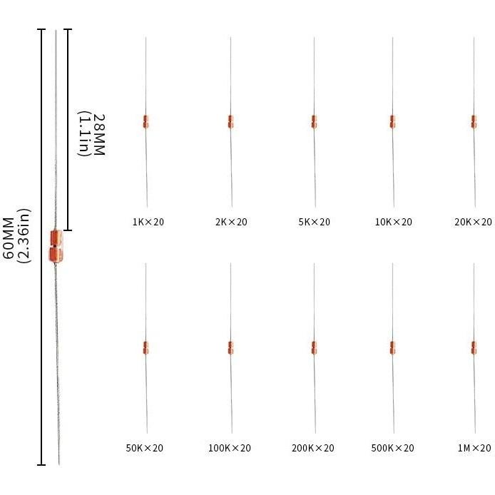 10 Termistores NTC MF58 1K-1M Ohm 3950B 200pcs