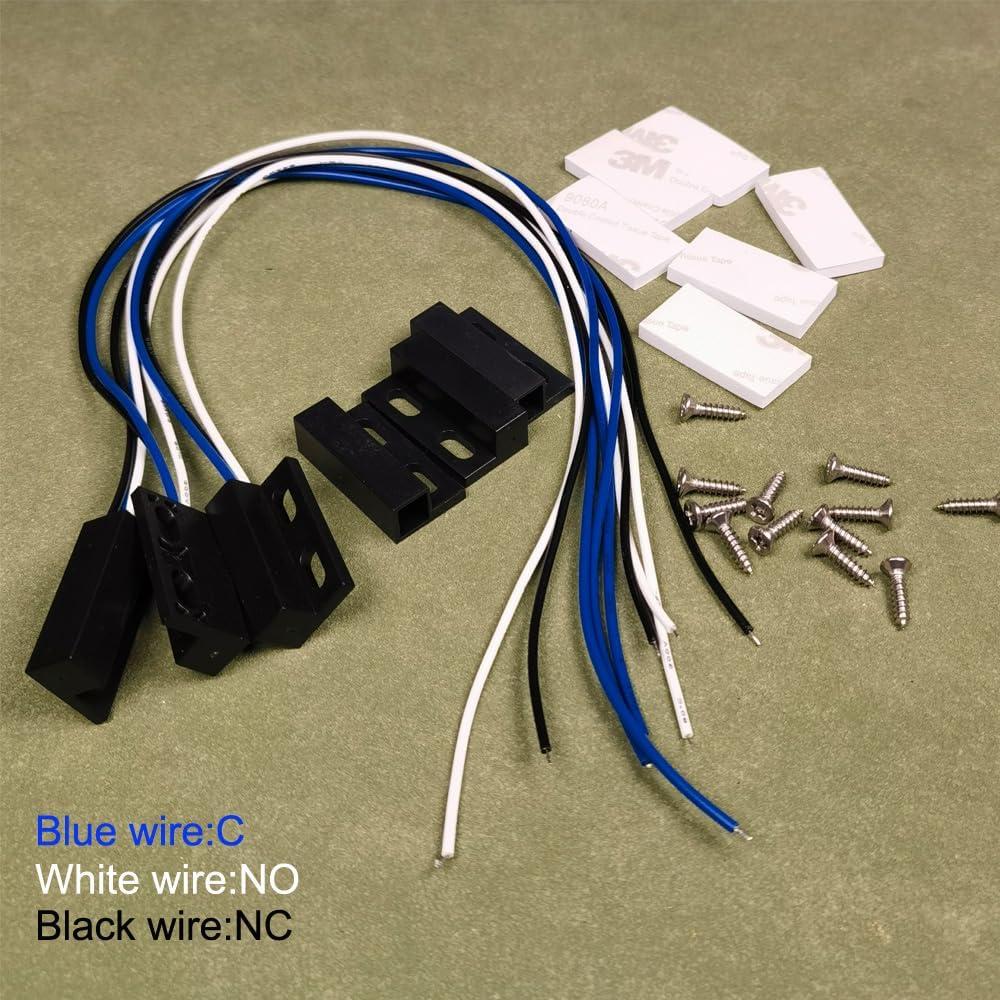 3 Juegos Interruptores Magnéticos Negro NO/NC 30cm para Alarma