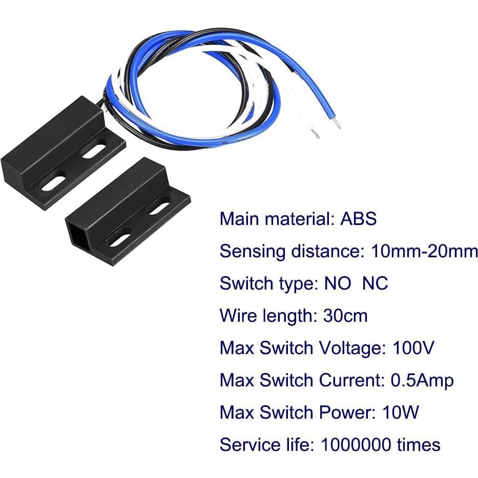 3 Juegos Interruptores Magnéticos Negro NO/NC 30cm para Alarma