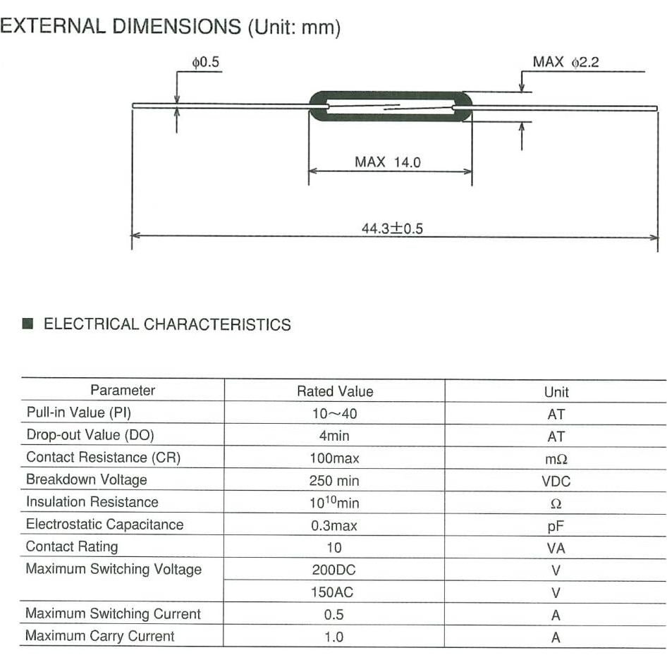 Interruptor Reed KOFU OKI 6pcs Normalmente Abierto 14mm