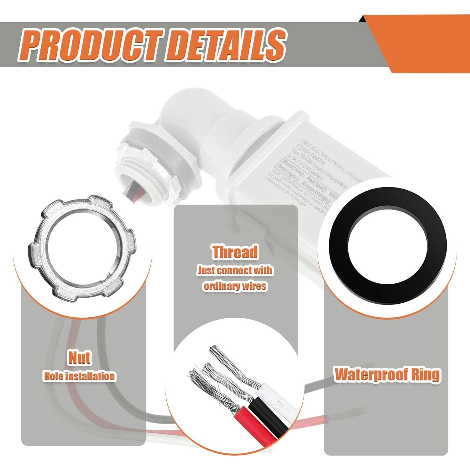 Paquete de 2 Sensores de Fotocélula JAMHER IP54 1800W