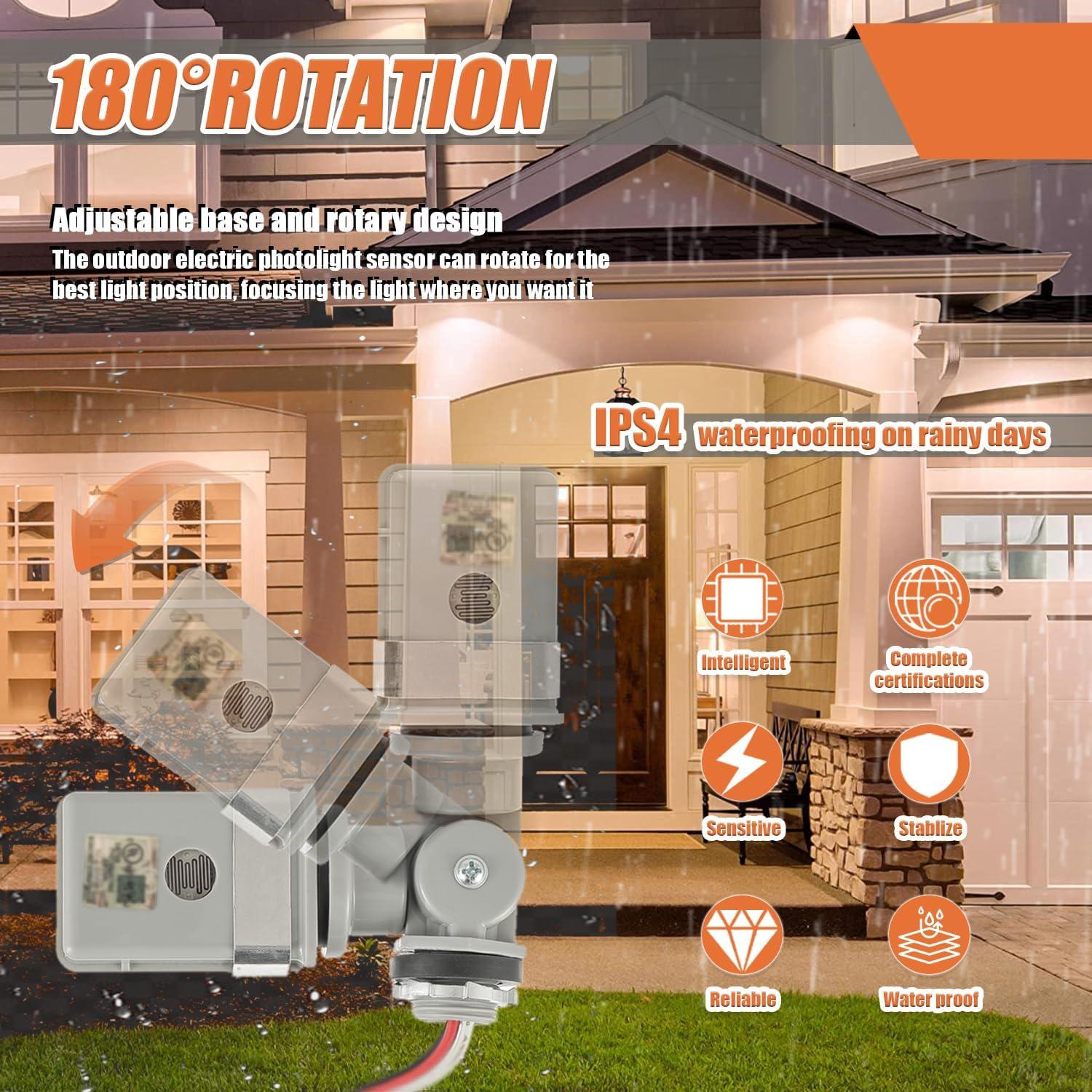 Paquete de 2 Sensores de Fotocélula JAMHER IP54 1800W