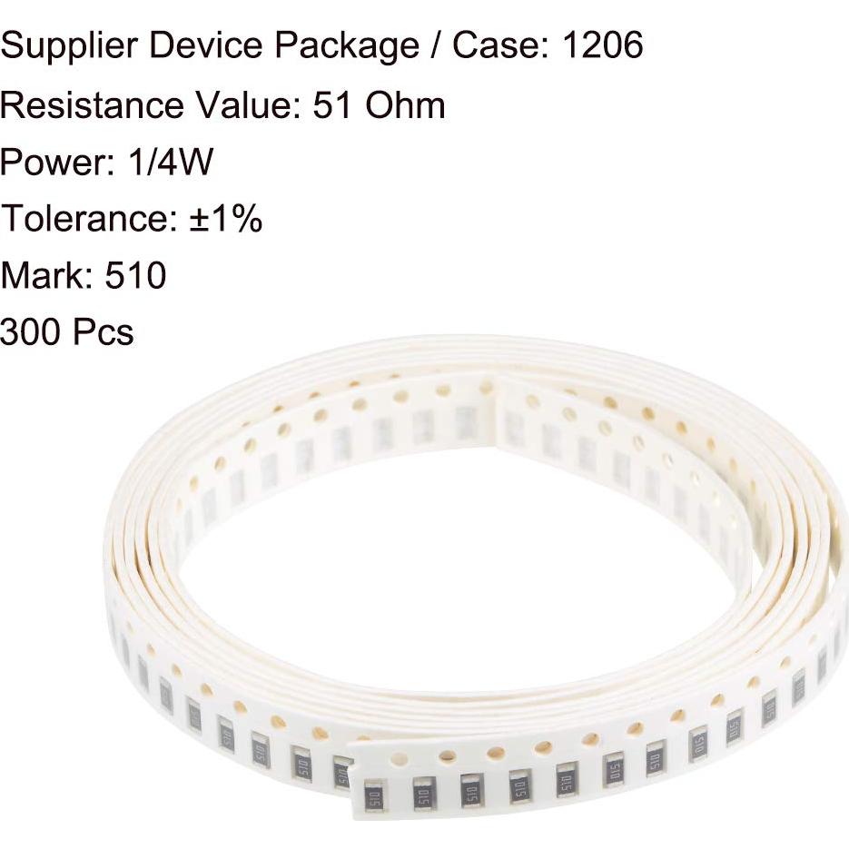 Resistores de Chip 51 Ohm 1/4W uxcell 300pcs 1206 para Electrónica