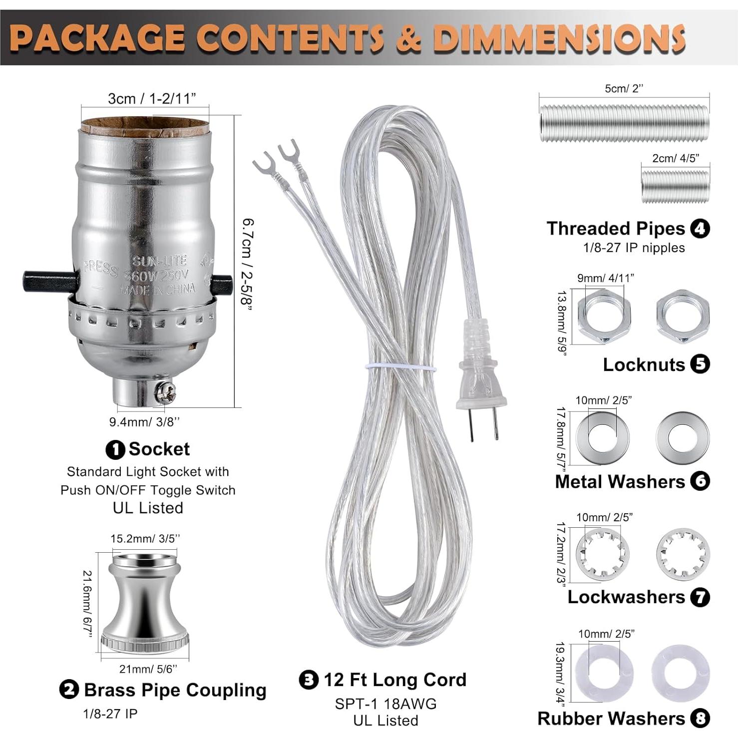 Kit de Reemplazo para Lámpara Emnooti - Portalámparas y Cable 3.66m