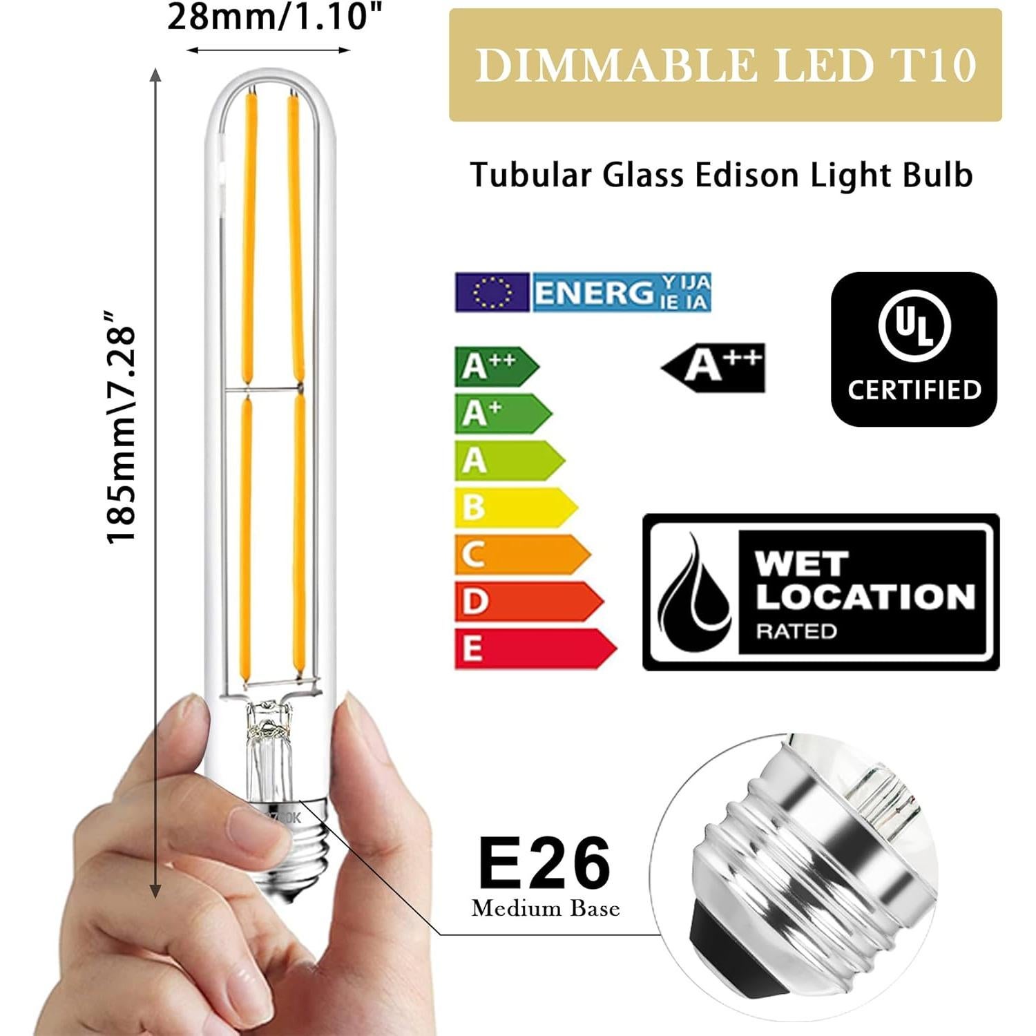Bombilla LED E26 T10 NOVELUX 6W Regulable 2700K Blanco Suave - 4 Unidades