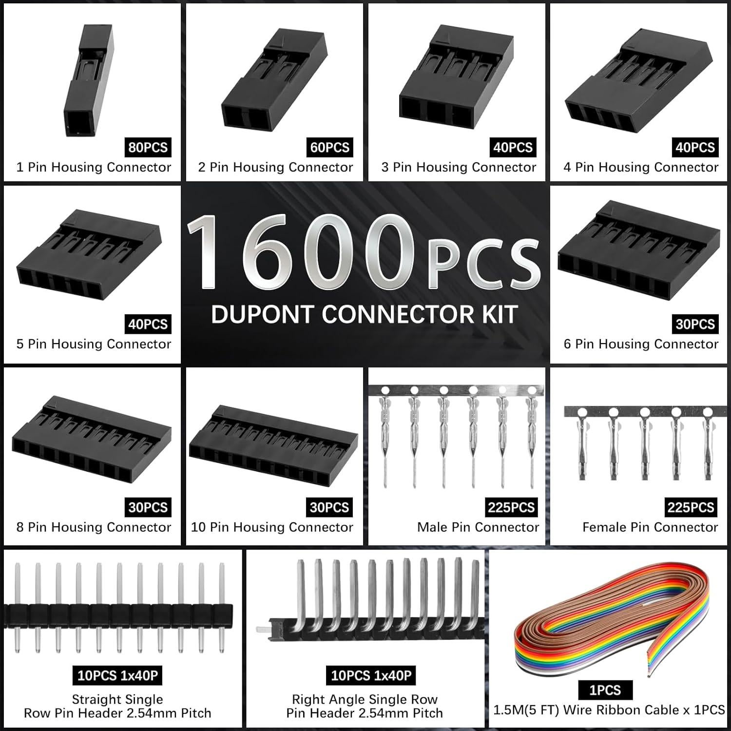 Kit de Crimpado QLOUNI con 1600 Conectores Dupont 2.54mm