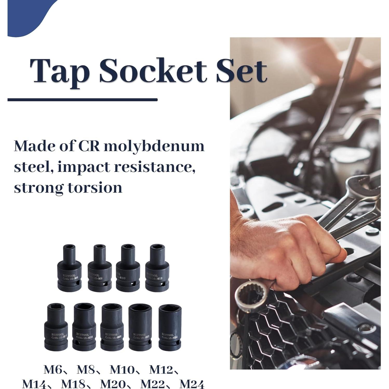 Juego de 9 Enchufes de Tap Cuadrados ZEMBSOYA M6 a M24