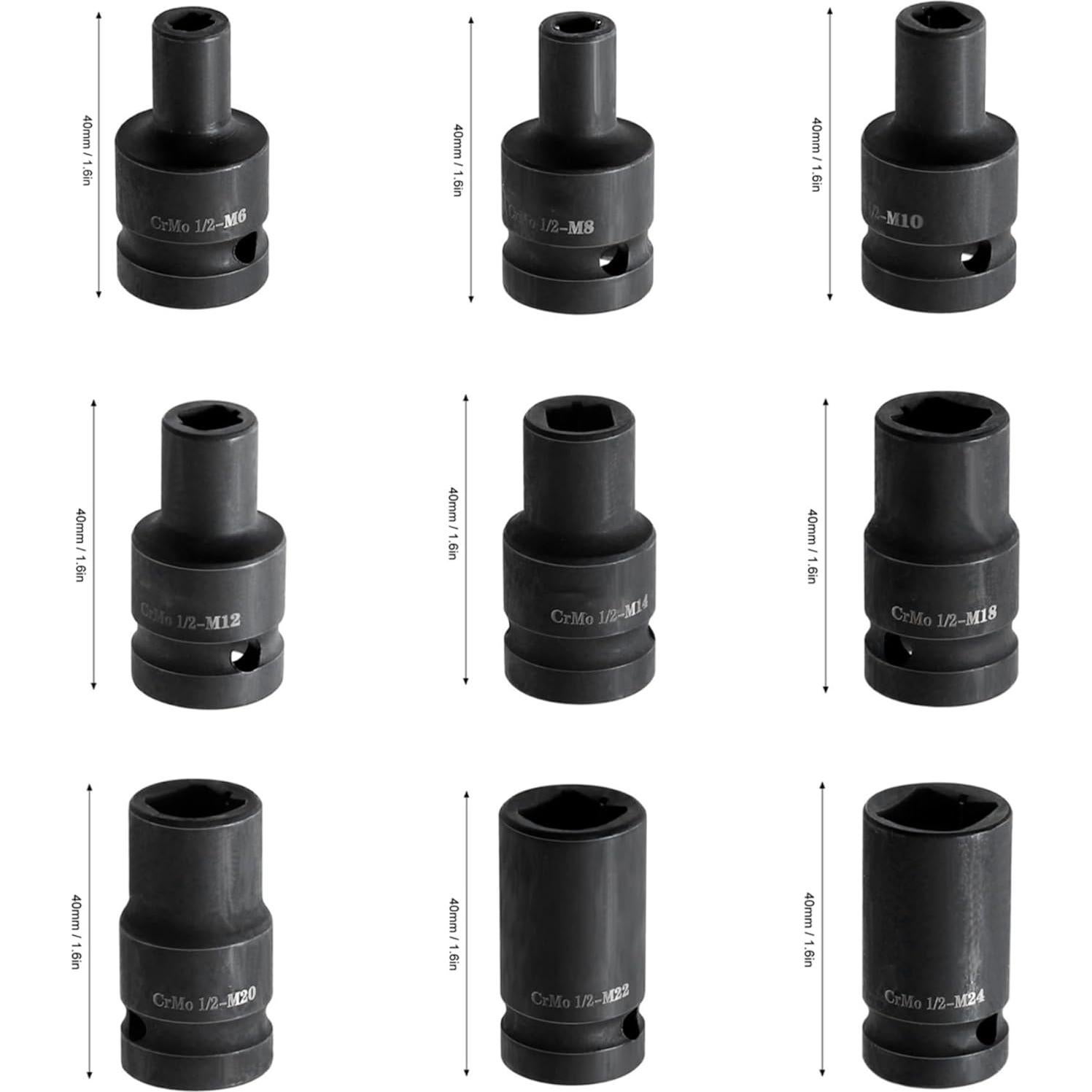 Juego de 9 Enchufes de Tap Cuadrados ZEMBSOYA M6 a M24