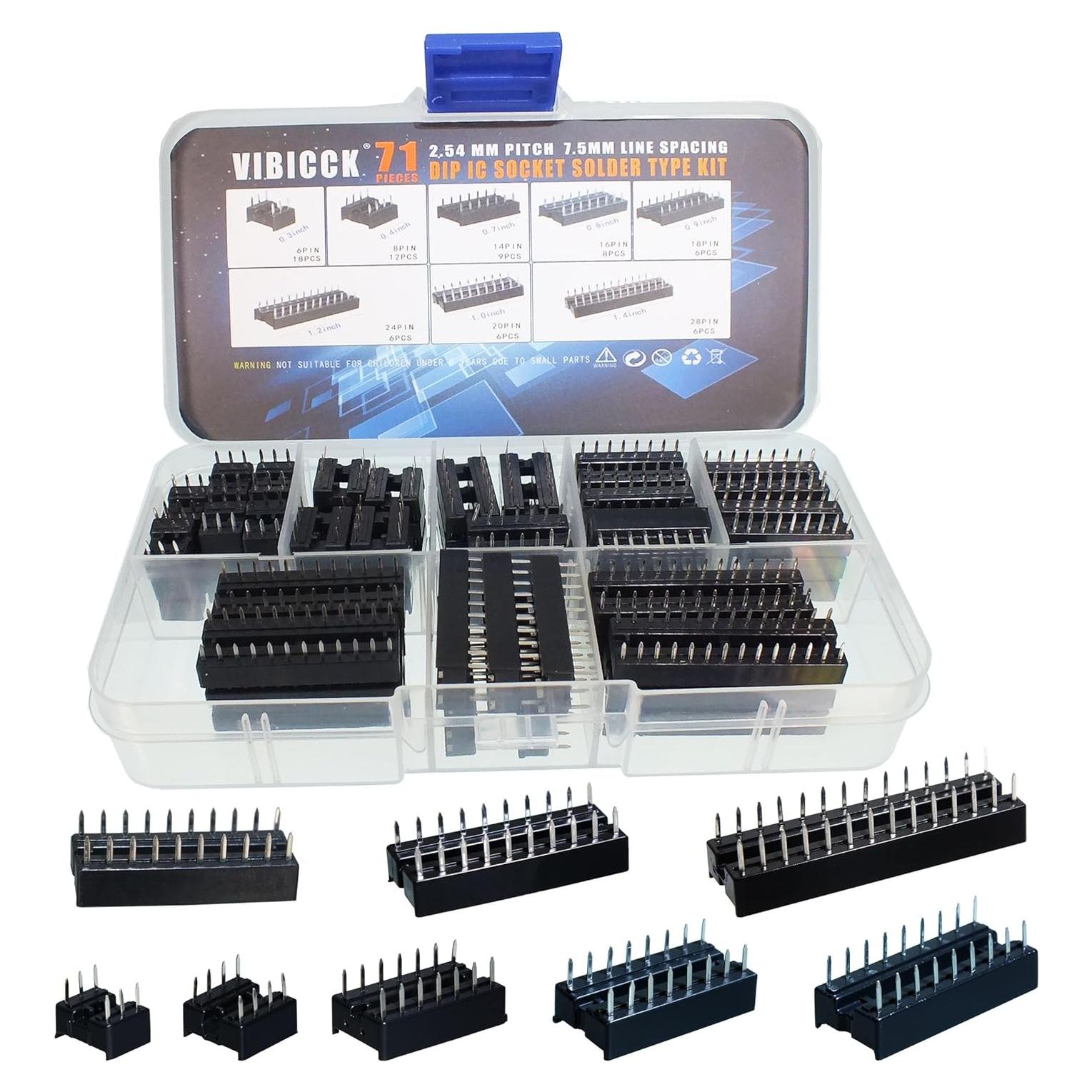Kit 71 Zócalos DIP IC VIBICCK 2.54mm 6-28 Pines