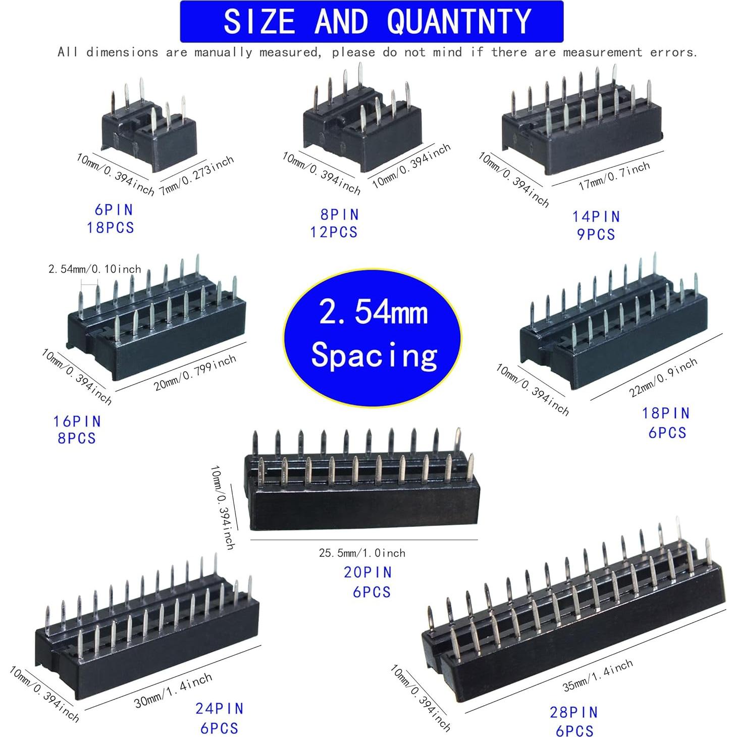 Kit 71 Zócalos DIP IC VIBICCK 2.54mm 6-28 Pines