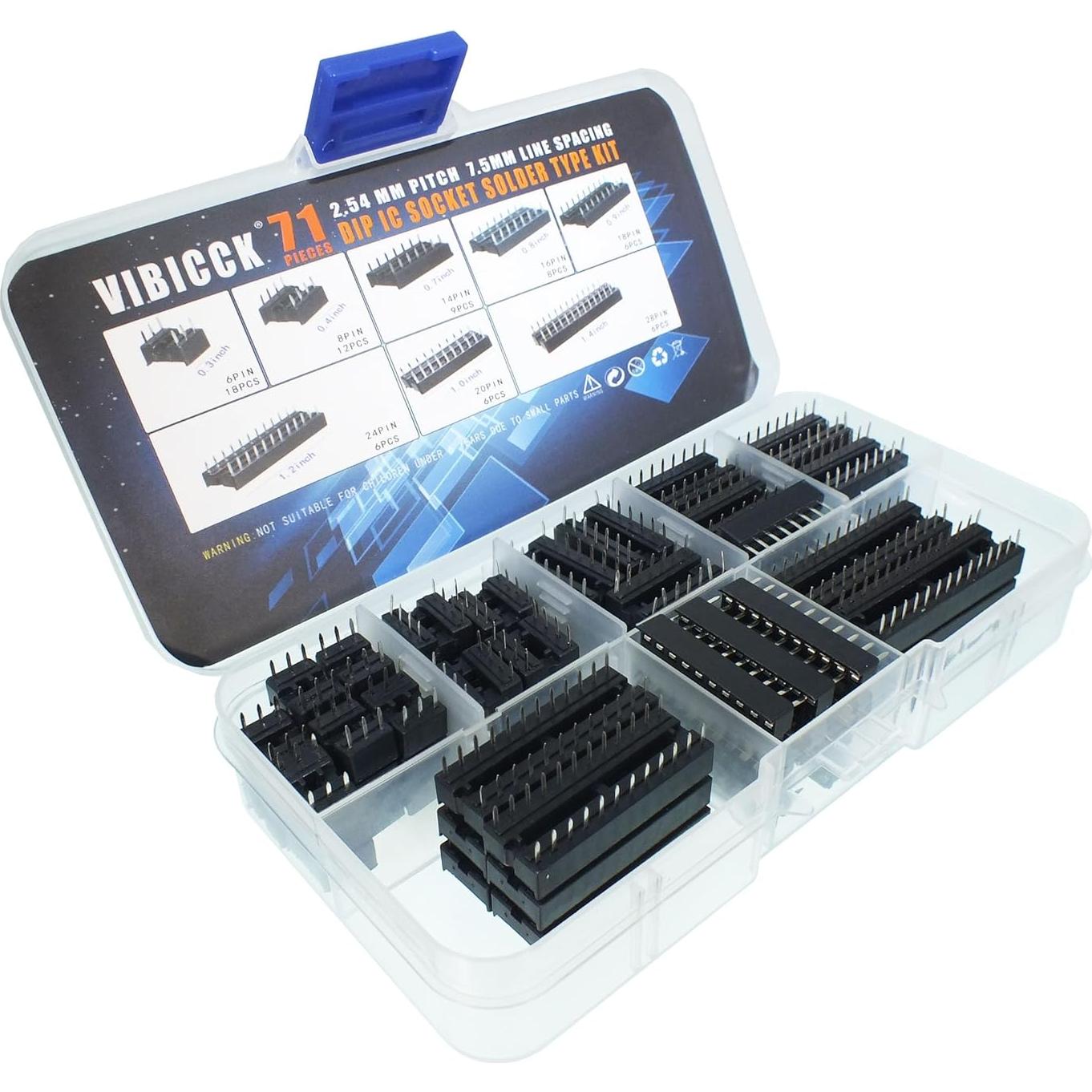 Kit 71 Zócalos DIP IC VIBICCK 2.54mm 6-28 Pines