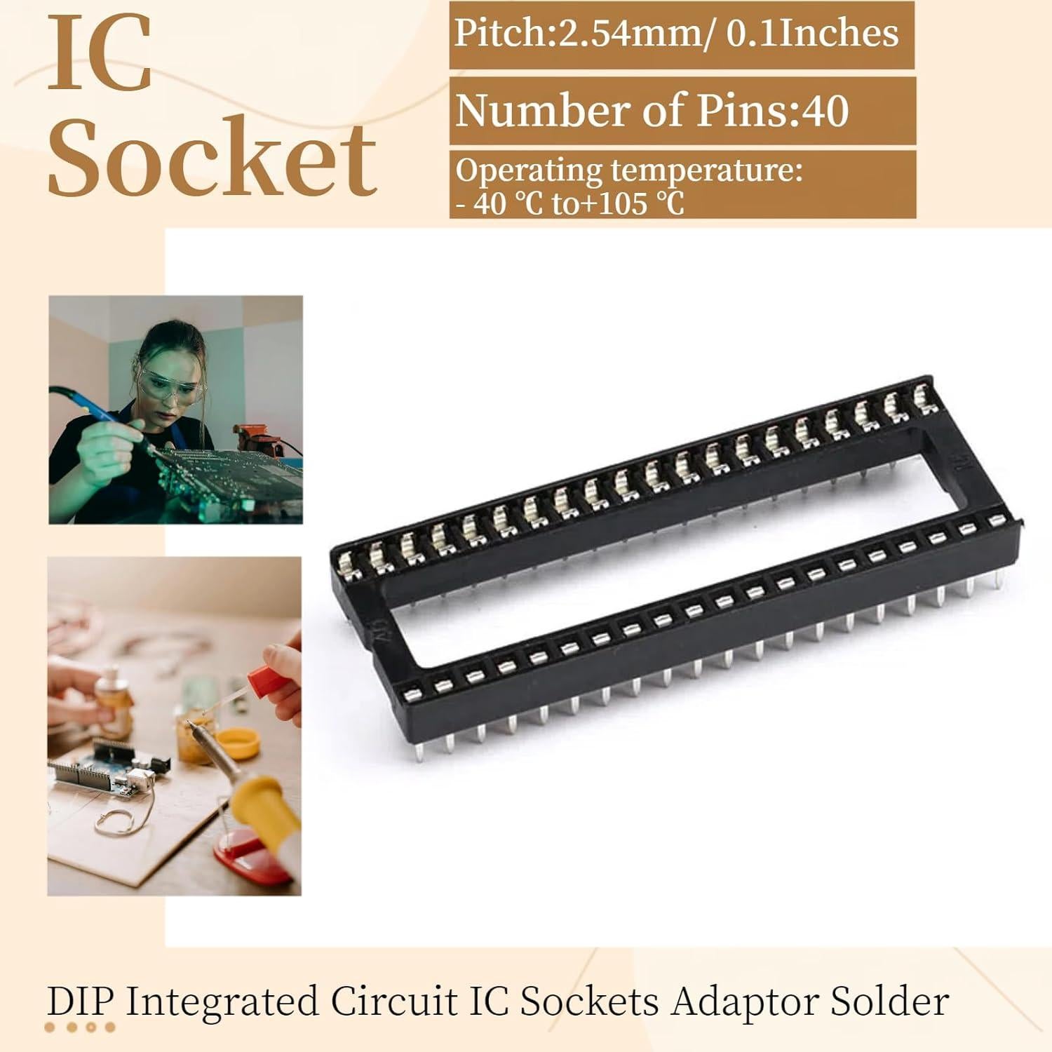 8 Pcs Zócalo IC DIP 40P JESSINIE 2.54mm 15mm Distancia