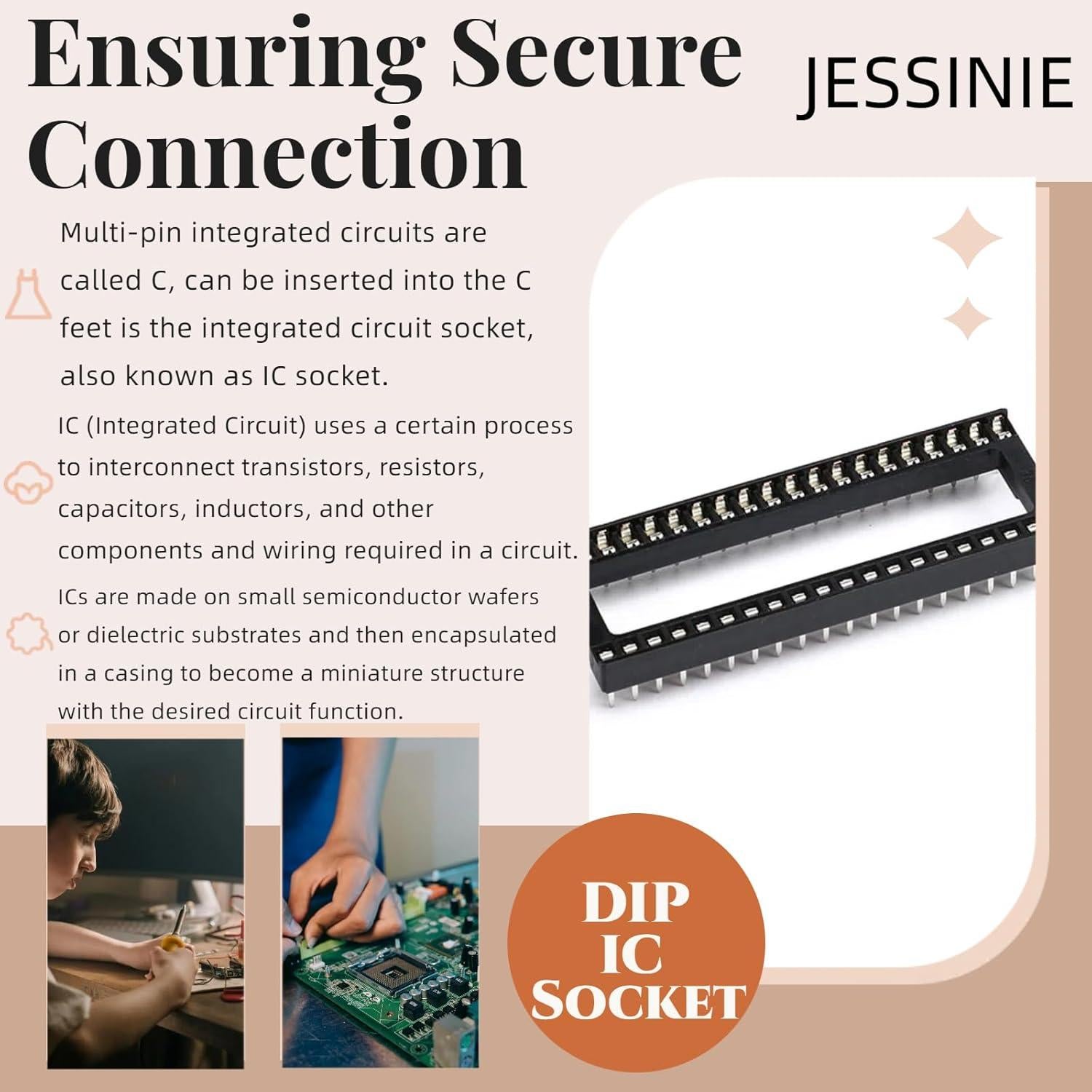 8 Pcs Zócalo IC DIP 40P JESSINIE 2.54mm 15mm Distancia