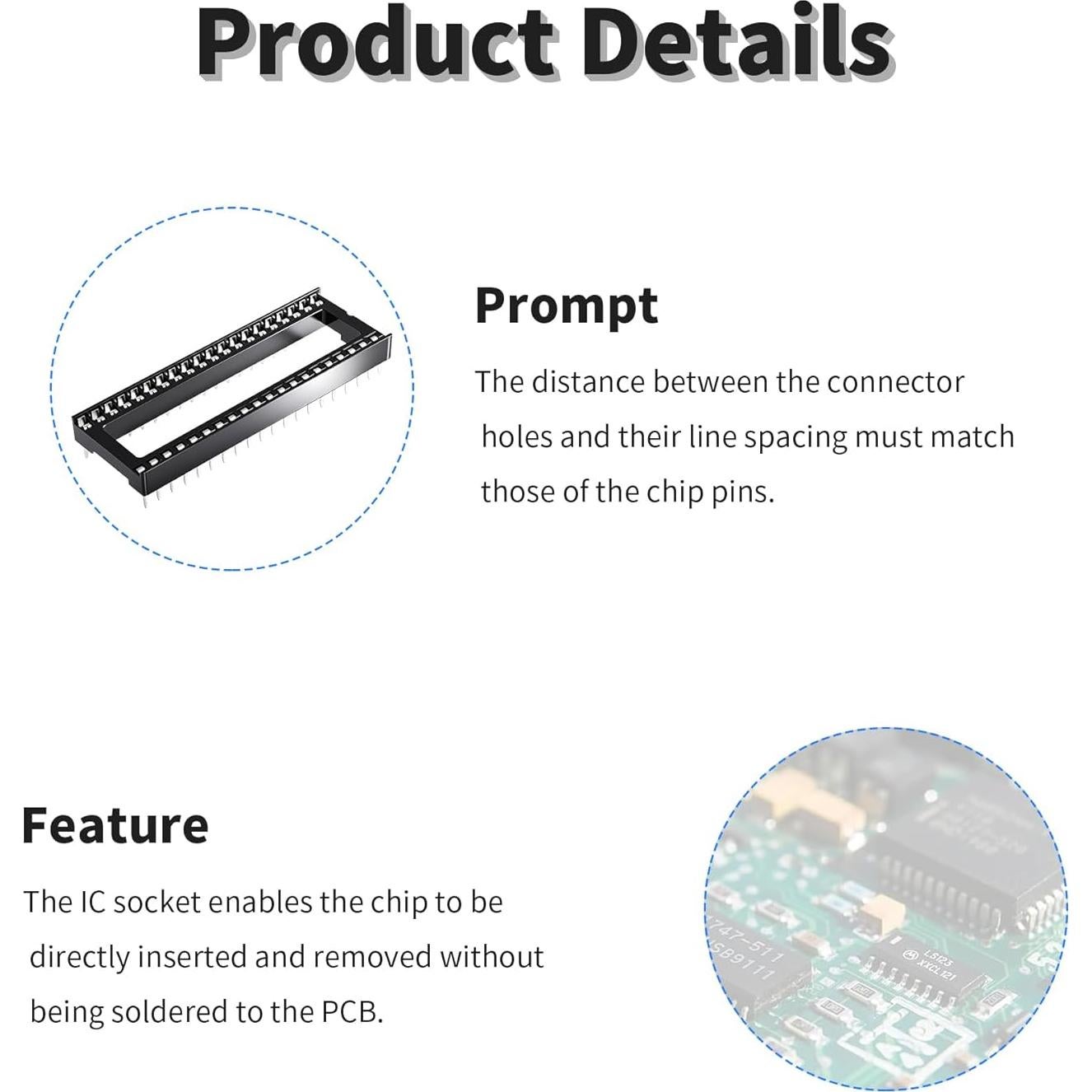 Zócalo IC DIP 40 Pines FOCMKEAS para PCB y Breadboard
