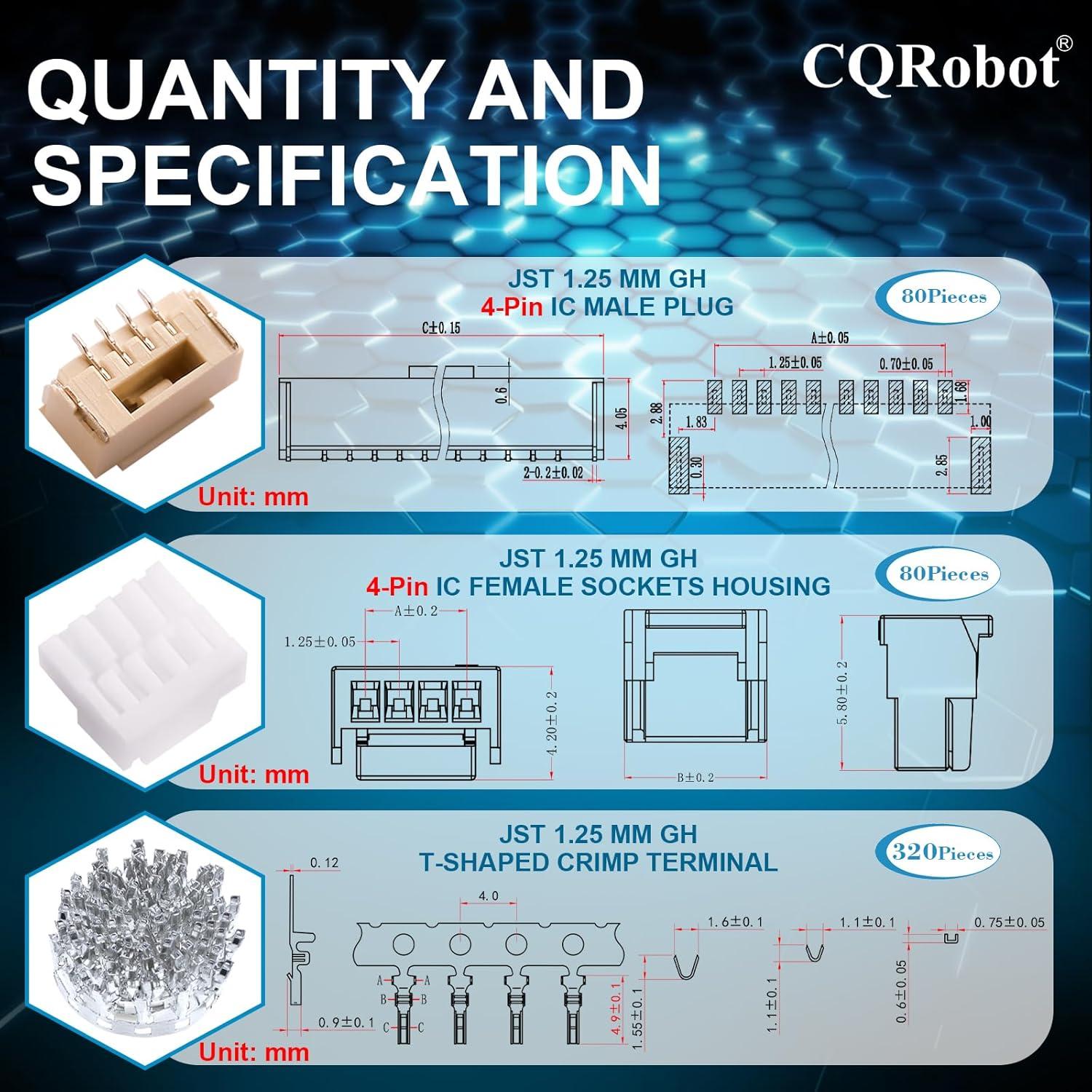 Kit Conectores JST GH 1.25mm 4 Pines CQRobot - 80 Juegos