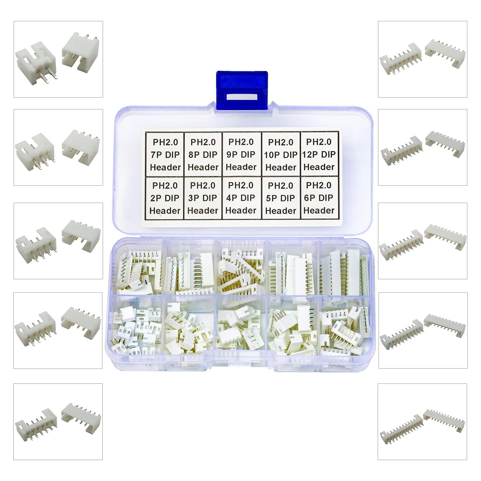 Kit de Conectores DIP JST PH2.0 96Pcs 2-12 Pin Vertical