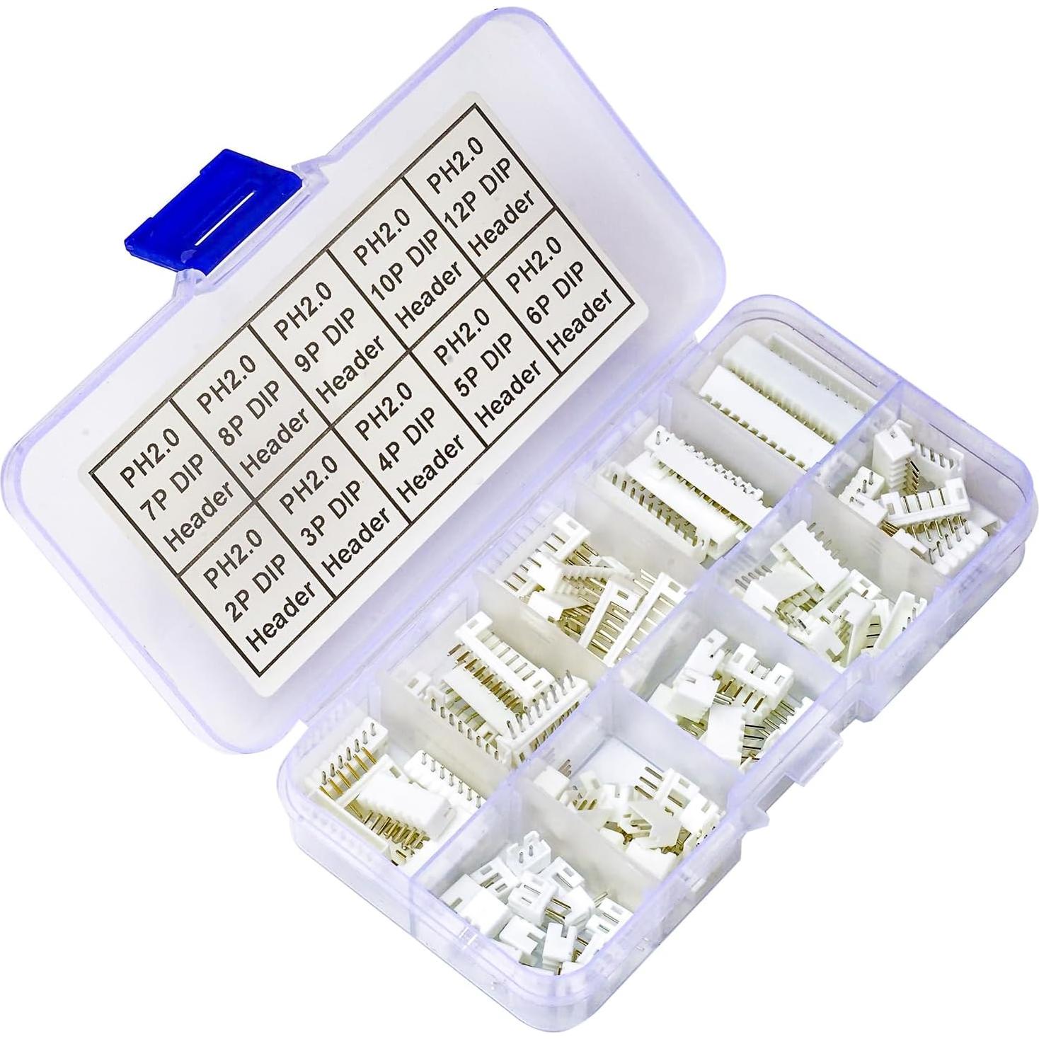 Kit de Conectores DIP JST PH2.0 96Pcs 2-12 Pin Vertical