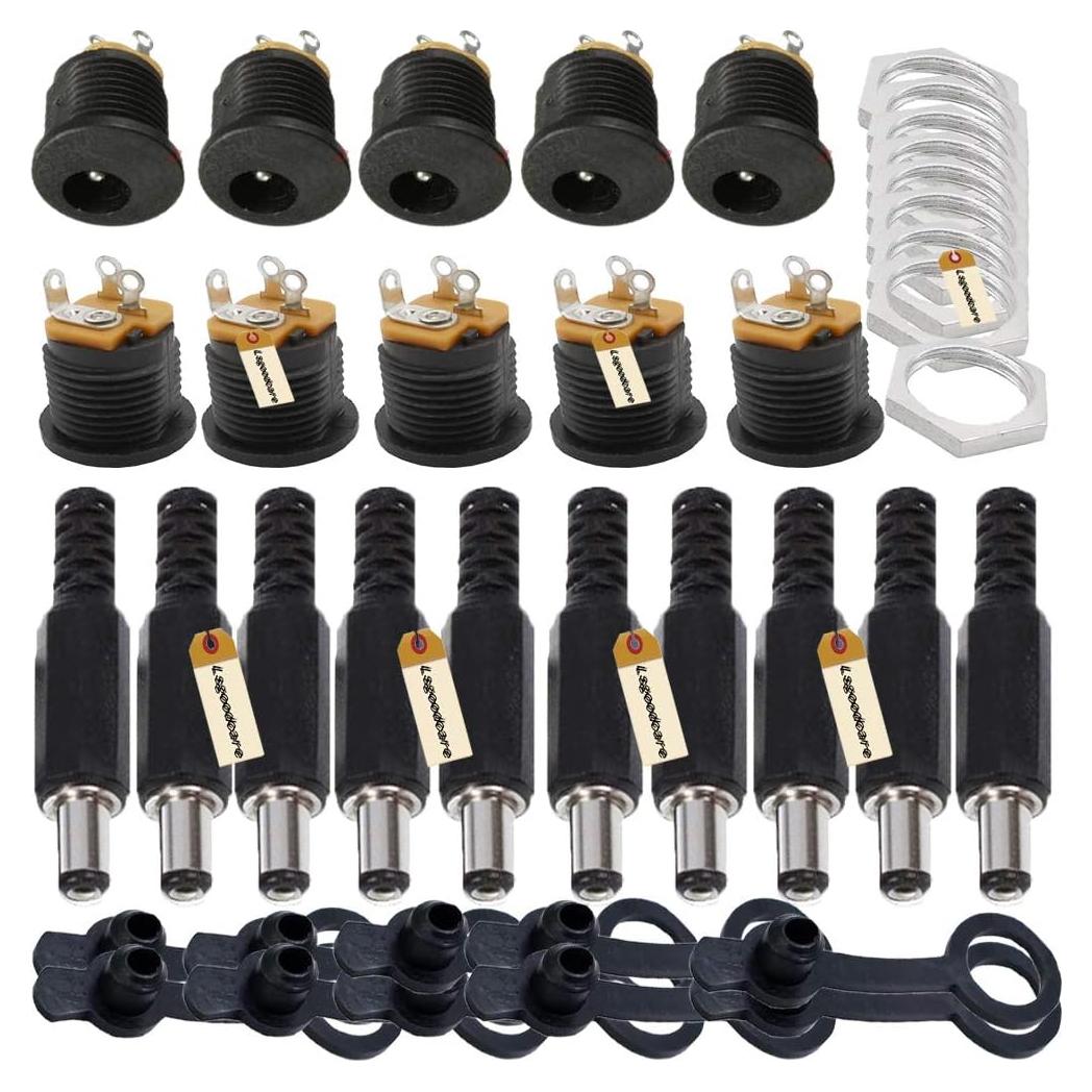 Conectores DC Macho y Hembra 5.5x2.5mm Lsgoodcare - 10 Paquetes