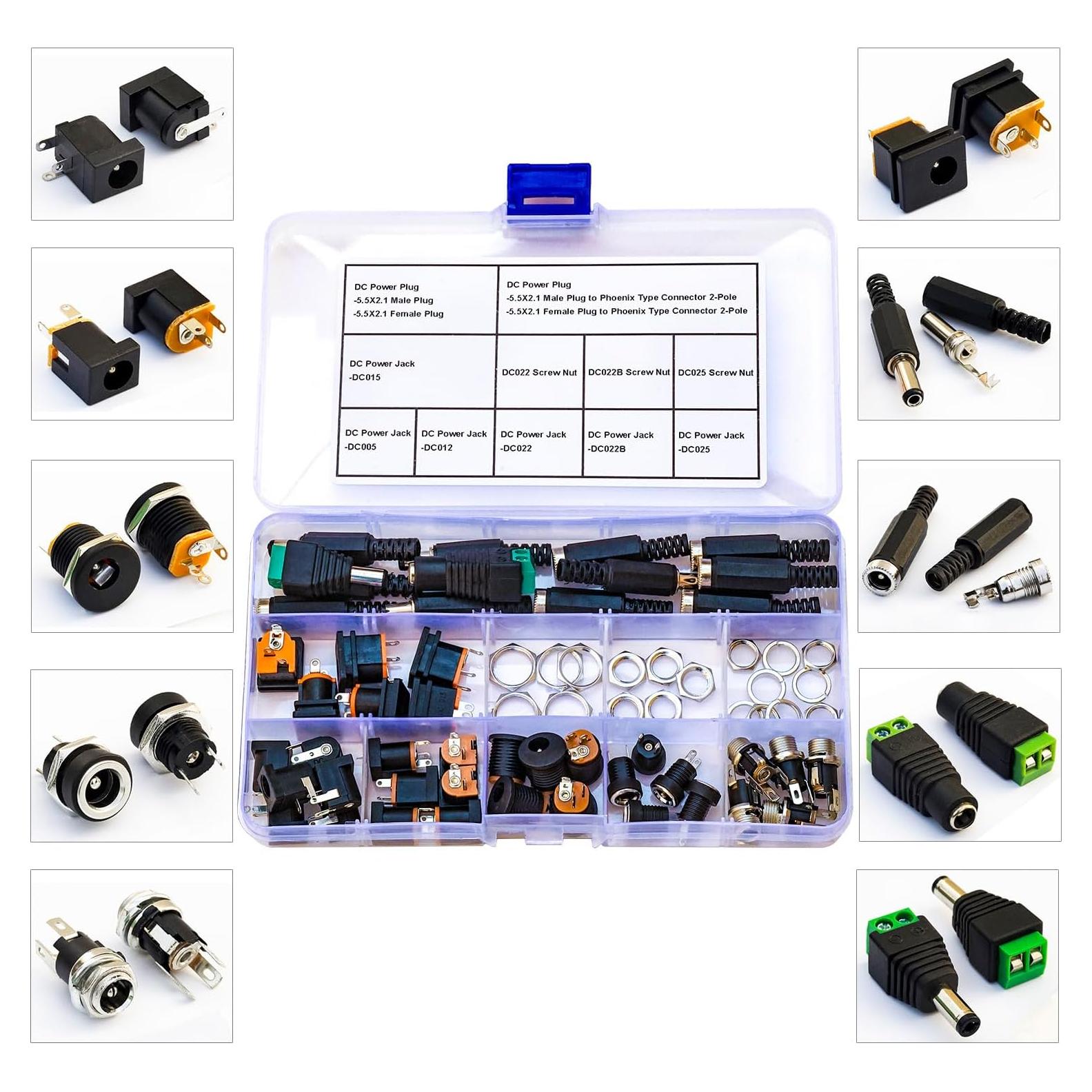 Kit de Conectores Jack de Poder DC 5.5x2.1mm Tcenofoxy 8 Tipos