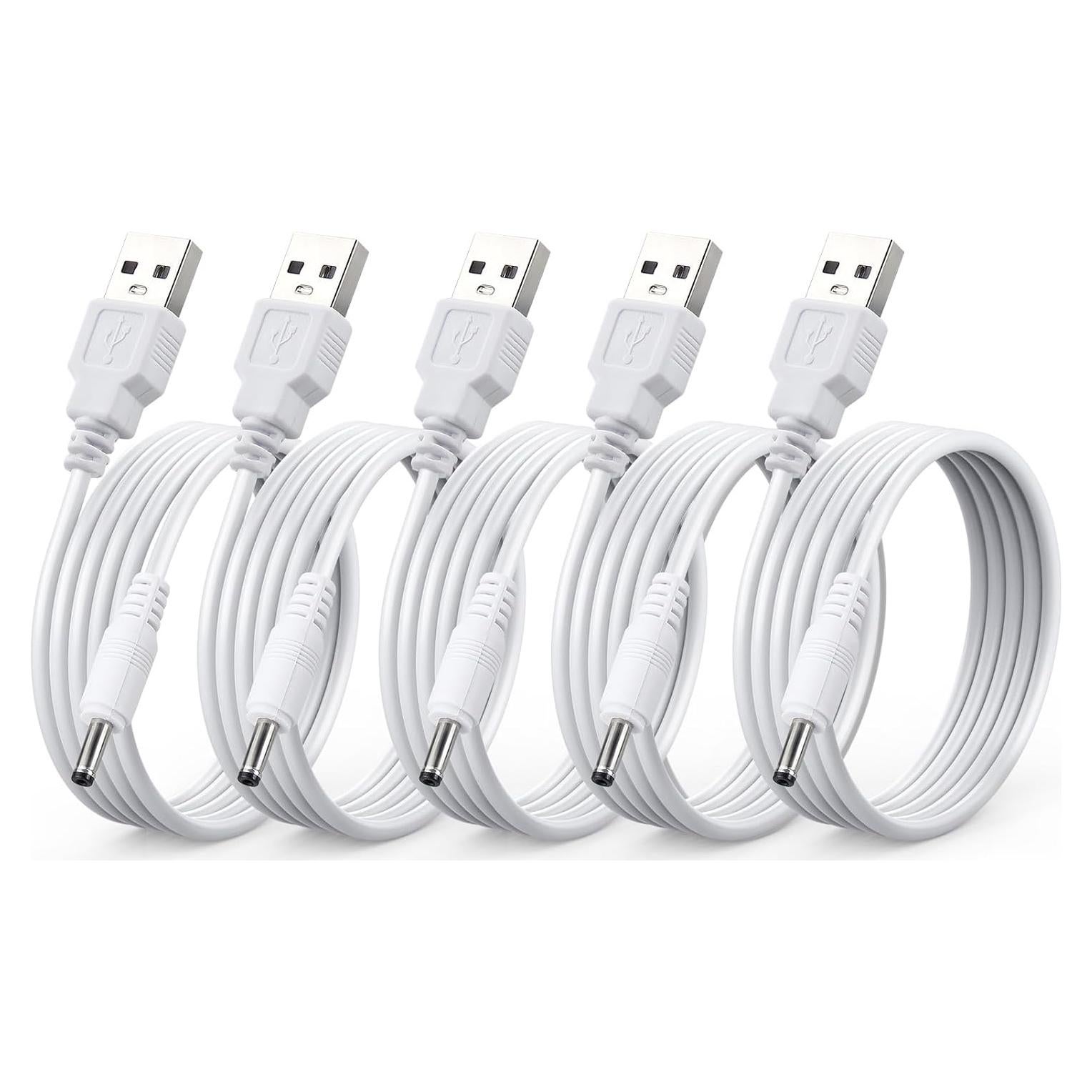 Paquete de 5 Cables de Alimentación DC 5V USB a Barrel 3.5x1.35mm