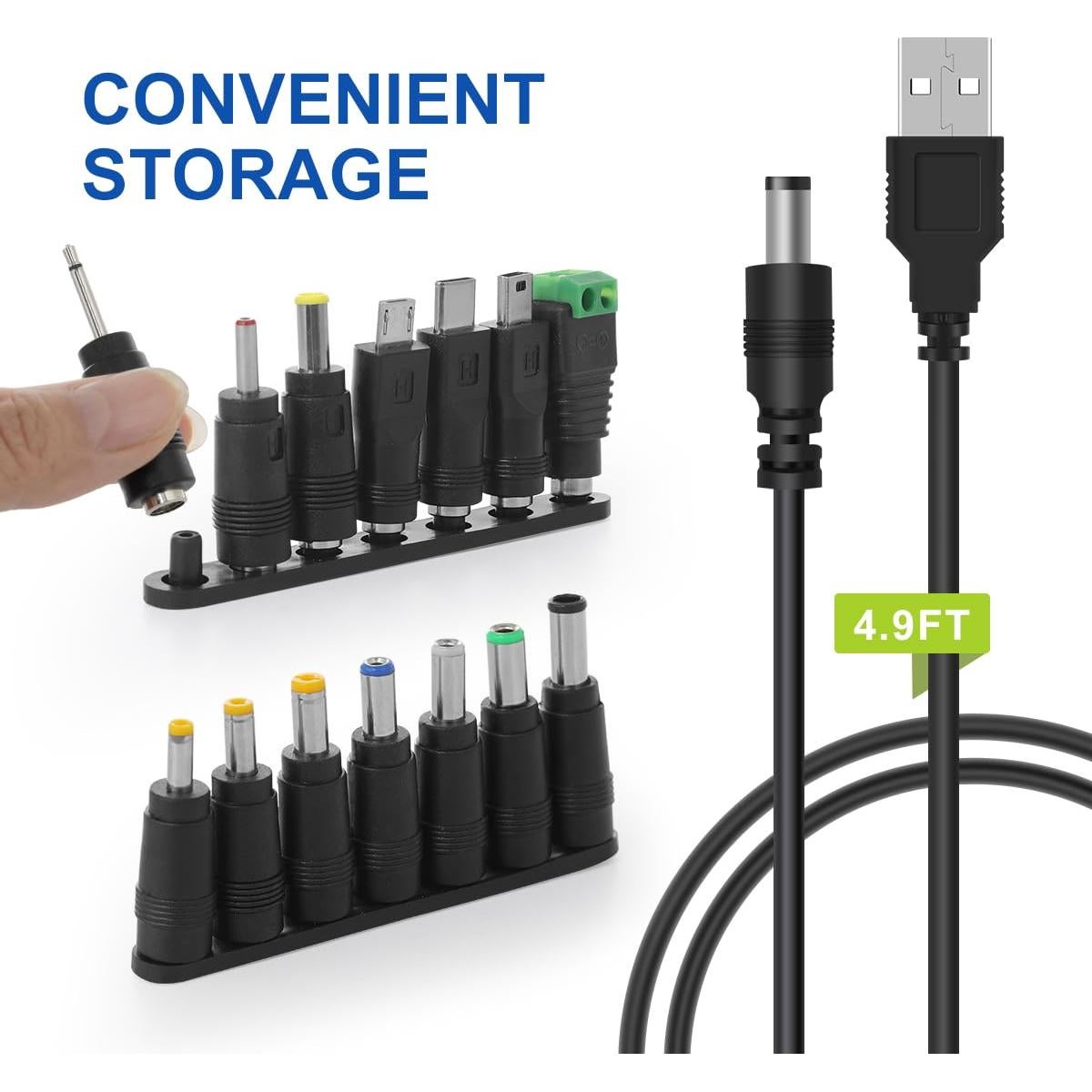 Cable de Alimentación DC 5V LANMU con 14 Adaptadores Intercambiables