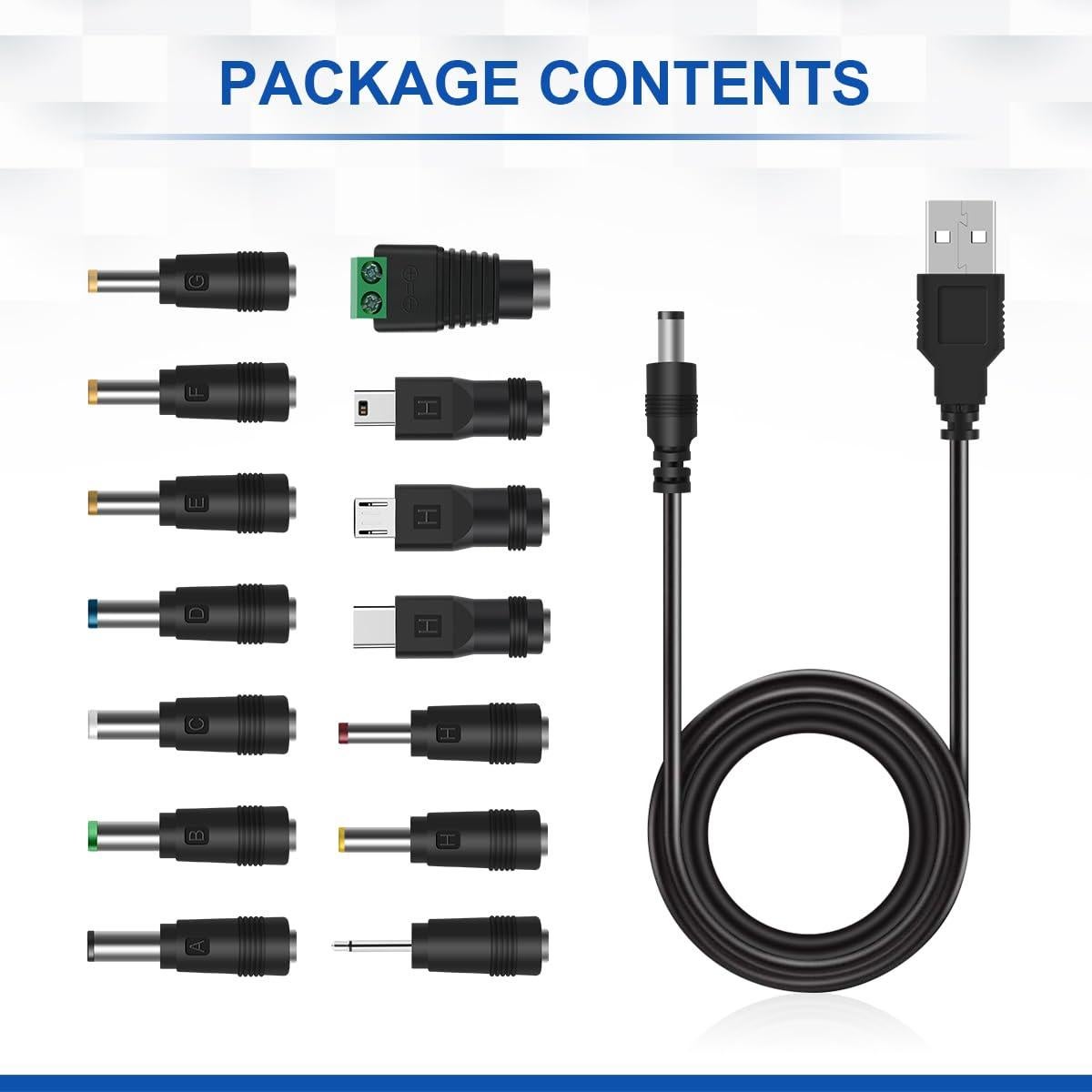 Cable de Alimentación DC 5V LANMU con 14 Adaptadores Intercambiables