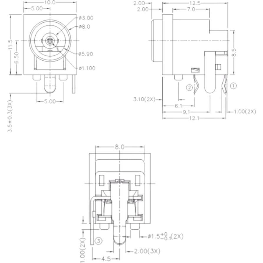 Conector de Alimentación DC PJ-019 SING F LTD 10pcs 12V 3Pin