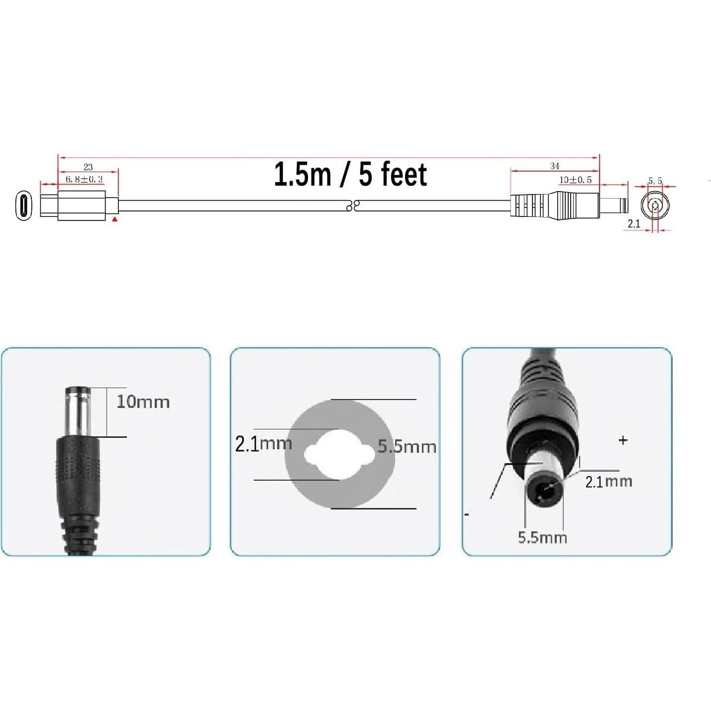 Cable USB C a DC 5.5mm x 2.1mm 12V 3A FASTELECTRIC 1m